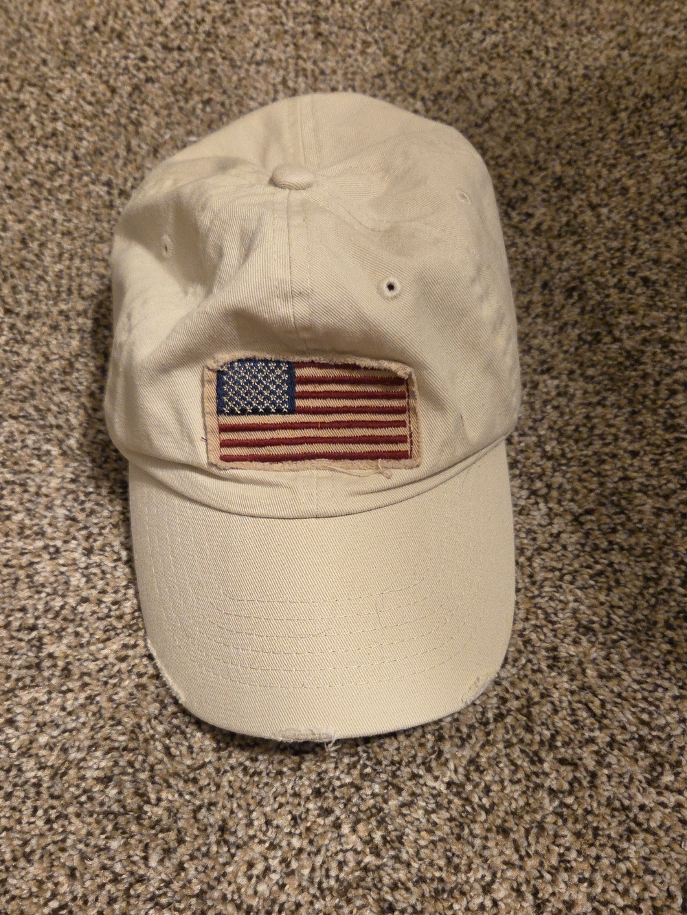 Cream Baseball Cap with American Flag Patch